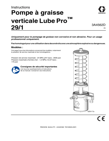 Graco 3A4562, Pompe à graisse verticale Lube Pro 29/1 Manuel du propriétaire | Fixfr