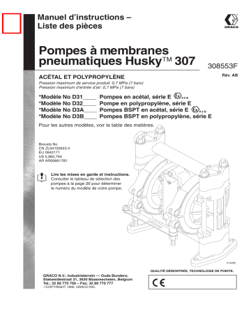 Graco 308553ab , Pompes à membranes pneumatiques Husky 307 Manuel du propriétaire | Fixfr