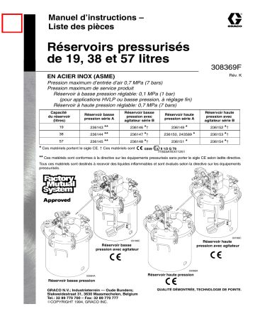 Graco 308369K , Réservoirs pressurisés Manuel du propriétaire | Fixfr