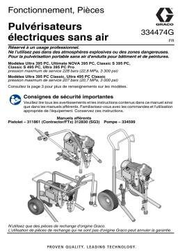 Graco 334474G, Ultra 395 PC, Ultimate NOVA 395 PC, Classic S 395 PC, Classic S 495 PC, Ultra 395 PC Pro, Ultra 395 PC Classic, Ultra 495 PC Classic Electric Airless Sprayers, Fonctionnement, Pièces Manuel du propriétaire