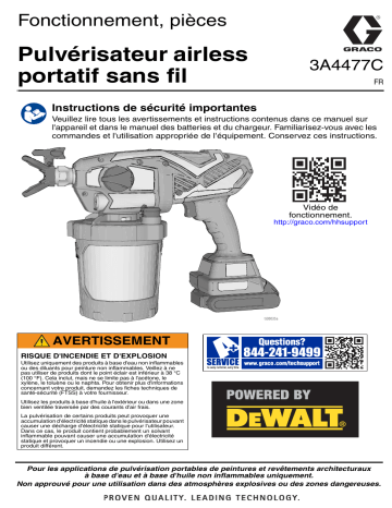 Graco 3A4477C - Pulvérisateur airless portatif sans fil, Fonctionnement, pièces (Français, France) Manuel du propriétaire | Fixfr