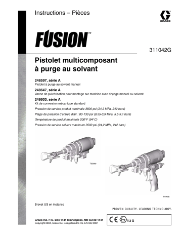 Graco 311042G Fusion Solvent Purge Plural Component Gun Manuel du propriétaire | Fixfr
