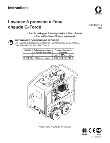 Graco 3A0645C - G-Force Hot Water Pressure Washer Mode d'emploi | Fixfr