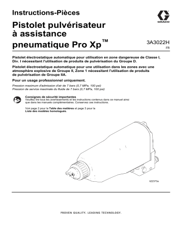 Graco 3A3022H, Pistolet pulvérisateur à assistance pneumatique Pro Xp™ Mode d'emploi | Fixfr