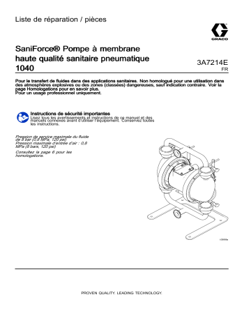 Graco 3A7214E, SaniForce® Pompe à membrane haute qualité sanitaire pneumatique 1040, Liste de réparation / pièces Manuel du propriétaire | Fixfr