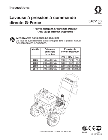 Graco 3A0518B G-Force Direct-Drive Pressure Washer Mode d'emploi | Fixfr