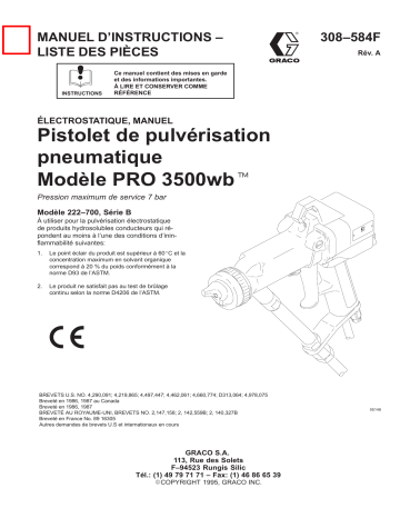 Graco 308584a , Pistolet de pulvérisation manuel électostatique pneumatique Modèle PRO 3500wb Manuel du propriétaire | Fixfr