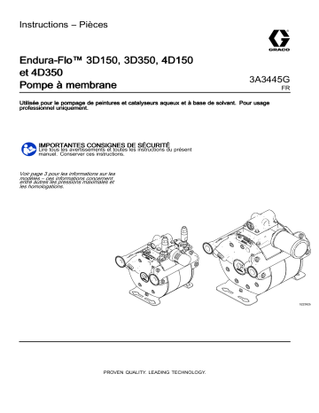 Graco 3A3445G, Pompe à membrane Endura-Flo™ 3D150, 3D350, 4D150 et 4D350 Mode d'emploi | Fixfr