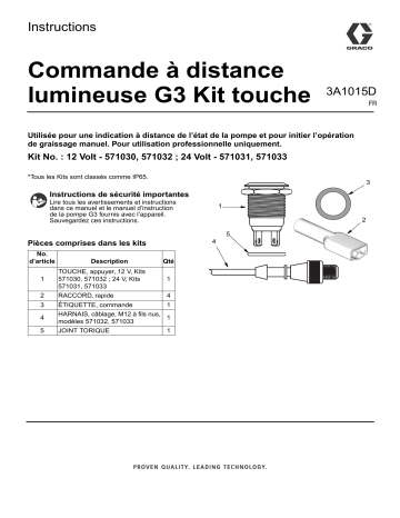 Graco 3A1015D, Commande à distance lumineuse G3 Kit touche Mode d'emploi | Fixfr