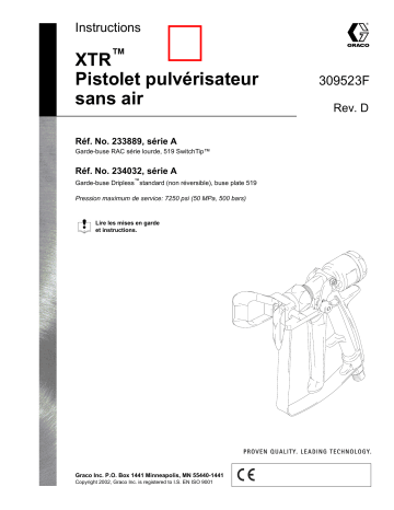 Graco 309523d , Pistolet pulvérisateur sans air XTR Manuel du propriétaire | Fixfr