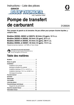 Graco 312575A - Blue Thunder Fuel Transfer Pump Models 260560, 260561, 260570, 260562, 260563, 260564, 260565, 260566, 260567, 260568, 260569, U.S. Manuel du propriétaire