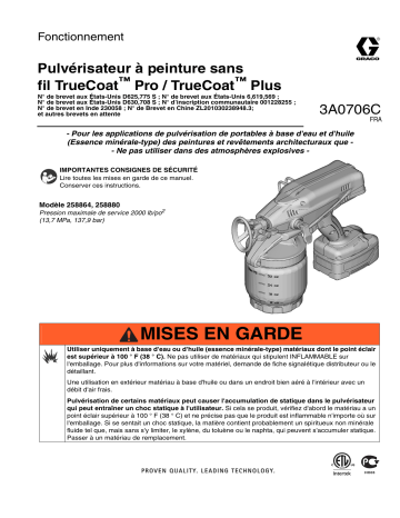 Graco 3A0706C - TrueCoat Pro and TrueCoat Plus Cordless Paint Sprayers Manuel du propriétaire | Fixfr