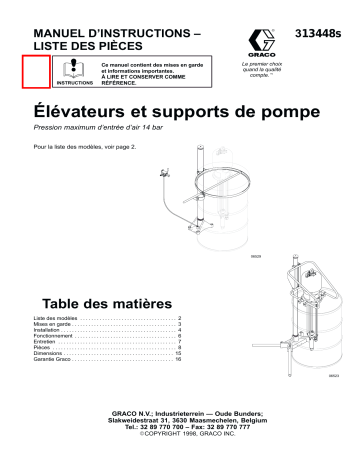 Graco 313448s , Élévateurs et supports de pompe Manuel du propriétaire | Fixfr