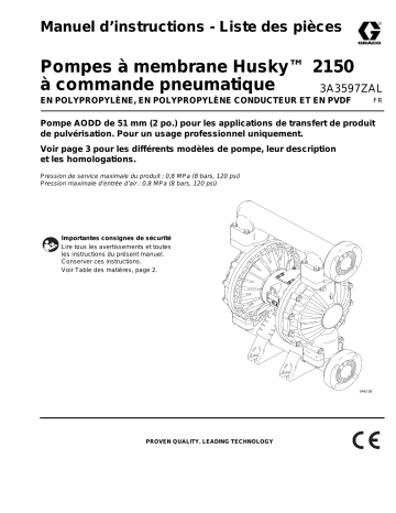 Graco 3A3597ZAL, Pompes à membrane Husky™ 2150 à commande pneumatique, Manuel d’ Mode d'emploi | Fixfr
