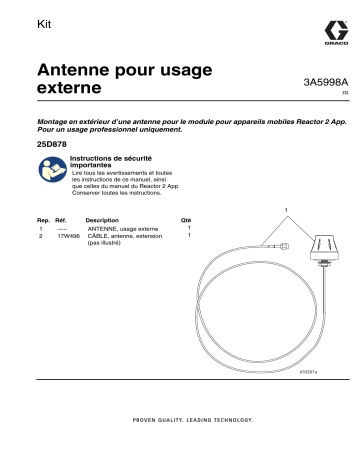 Graco 3A5998A, External Use Antenna, Kit Manuel du propriétaire | Fixfr