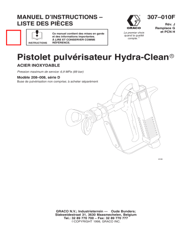 Graco 307010j , Pistolet pulvérisateur Hydra-Clean Manuel du propriétaire | Fixfr
