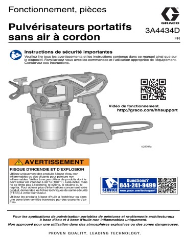 Graco 3A4434D -Pulvérisateurs portatifs sans air à cordon, Fonctionnement, pièces Français, France Manuel du propriétaire | Fixfr