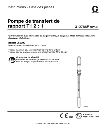 Graco 312766Fc - T1 2:1 Ratio Transfer Pump Mode d'emploi | Fixfr