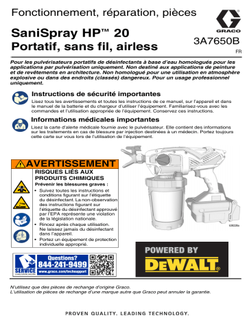 Graco 3A7650B, SaniSpray HP™ 20 Sans fil airless portatif, Fonctionnement, Réparation, Pièces, français Manuel du propriétaire | Fixfr