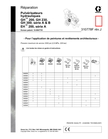 Graco 310778j , Pulvérisateurs hydrauliques GH 200 / GH 230 / GH 300 et EH 200 Manuel du propriétaire | Fixfr