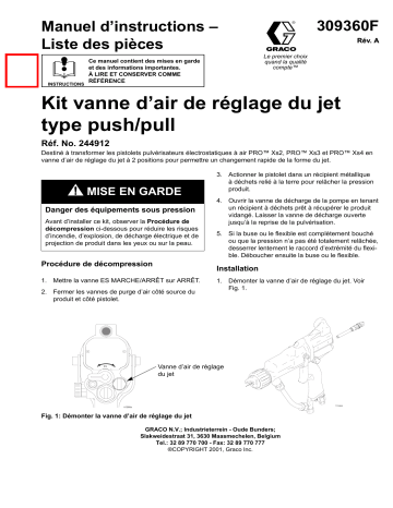 Graco 309360a , Kit vanne d'air de réglage du jet type pull/push Manuel du propriétaire | Fixfr