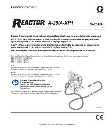 Graco 3A2016H - Reactor A-25/A-XP1 Fonctionnement (Français) noptc Manuel du propriétaire | Fixfr