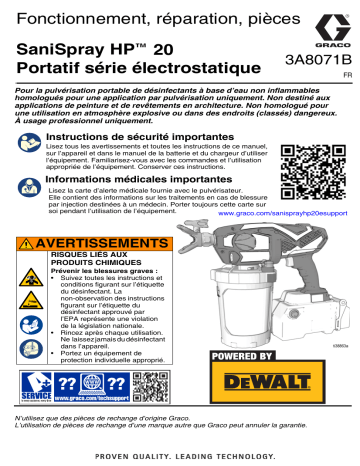 Graco 3A8071B, Portatif SaniSpray HP™ 20 électrostatique, Fonctionnement, Réparation, Pièces, Français Manuel du propriétaire | Fixfr