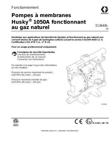 Graco 313648L, Pompes à membranes Husky 1050A fonctionnant au gaz naturel, Fonctionnement, français Manuel du propriétaire | Fixfr