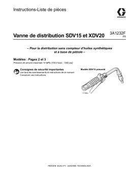 Graco 3A1232F Vanne de distribution SDV15 et XDV20 Mode d'emploi