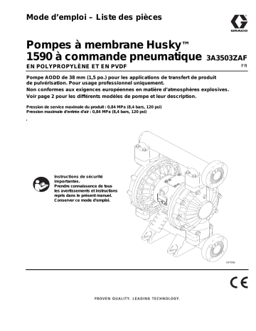Graco 3A3503ZAF, Husky 1590 Plastic AODD Pumps, Mode d’emploi – Liste des pièces Manuel utilisateur | Fixfr