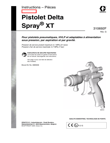 Graco 310692g , Pistolet Delta Spray XT Manuel du propriétaire | Fixfr