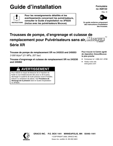 Graco 3Q9122D Magnum Pump and Gear/Yoke Kits Manuel du propriétaire | Fixfr