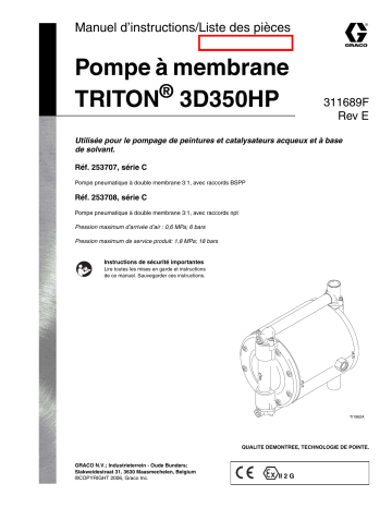 Graco 311689e , Pompe à membrane Triton 3D350HP Manuel du propriétaire | Fixfr