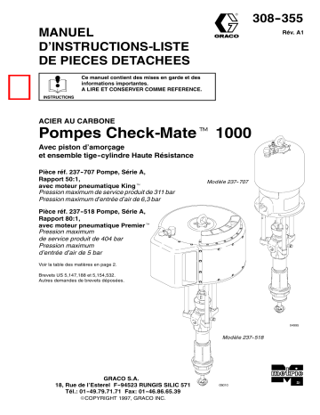 Graco 308355a1 , carbon steel Checkmate-1000 pumps Manuel du propriétaire | Fixfr