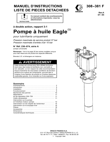 Graco 308381A, Pompe à huile Eagle Manuel du propriétaire | Fixfr