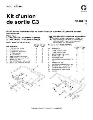 Graco 3A1011D G3 Ouput Union Kit Mode d'emploi | Fixfr