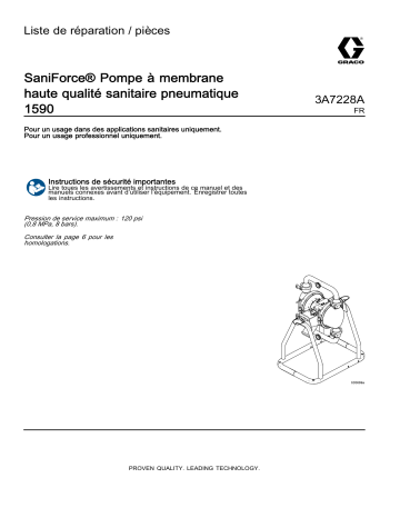 Graco 3A7228A, SaniForce Pompe à membrane haute qualité sanitaire pneumatique 1590, Liste de réparation / pièces Manuel du propriétaire | Fixfr