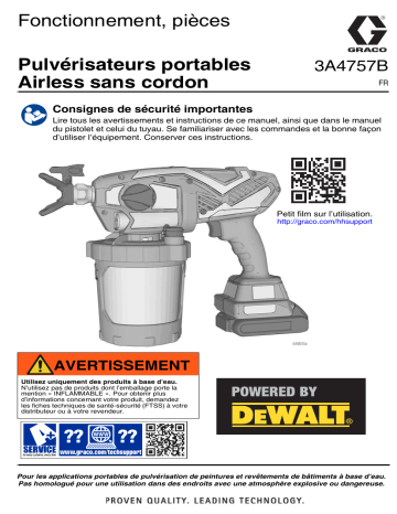 Graco 3A4757B, Pulvérisateurs portables Airless sans cordon, Fonctionnement, pièces Manuel du propriétaire | Fixfr