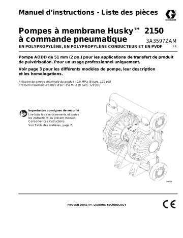 Graco 3A3597ZAM, Pompes à membrane Husky™ 2150 à commande pneumatique, Manuel d’ Mode d'emploi | Fixfr