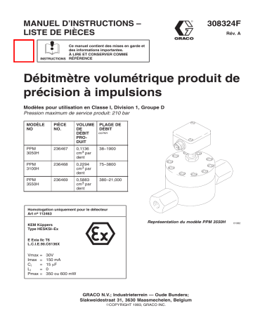 Graco 308324a , Débitmètre volumétrique produit de précision à impulsions Manuel du propriétaire | Fixfr