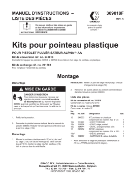 Graco 309018A, Kits pour pointeau plastique POUR PISTOLET PULVÉRISATEUR ALPHA@ AA, MANUEL D’ Mode d'emploi