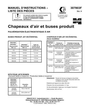 Graco 307803h , Chapeaux dair et buses produit Manuel du propriétaire | Fixfr