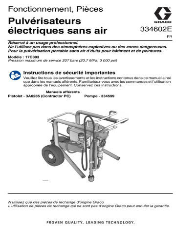 Graco 334602E, Pulvérisateurs électriques sans air, Fonctionnement, Pièces Manuel du propriétaire | Fixfr