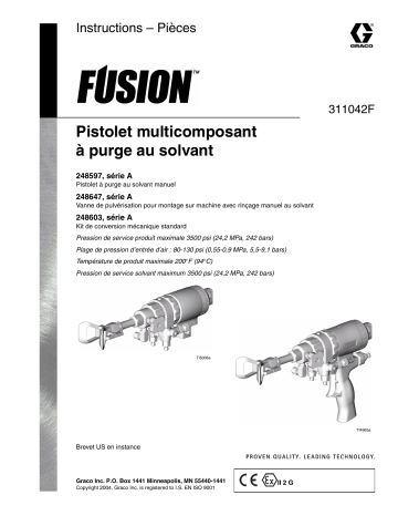 Graco 311042F Fusion Solvent Purge Plural Component Gun Manuel du propriétaire | Fixfr