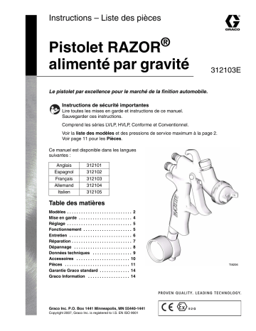 Graco 312103E- RAZOR Gravity Feed Gun Manuel du propriétaire | Fixfr