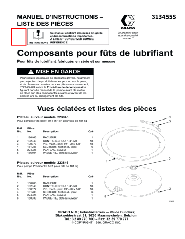 Graco 313455s , Composants pour fûts de lubrifiant Manuel du propriétaire | Fixfr