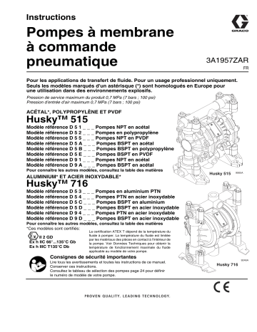 Graco 3A1957ZAR, Pompes à membrane à commande pneumatique Mode d'emploi | Fixfr