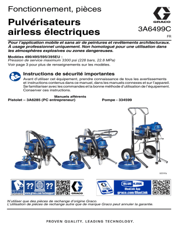 Graco 3A6499C, 490/495/595/495EU Pulvérisateurs airless électriques, Français Manuel du propriétaire | Fixfr