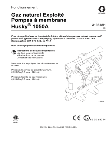 Graco 313648H, Gaz naturel Exploité Pompes à membrane Husky 1050A, Fonctionnement, français Manuel du propriétaire | Fixfr