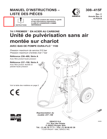 Graco 308415c , Unité de pulvérisation sans air montée sur chariot 74:1 premier avec Dura-Flo 1100 Manuel du propriétaire | Fixfr